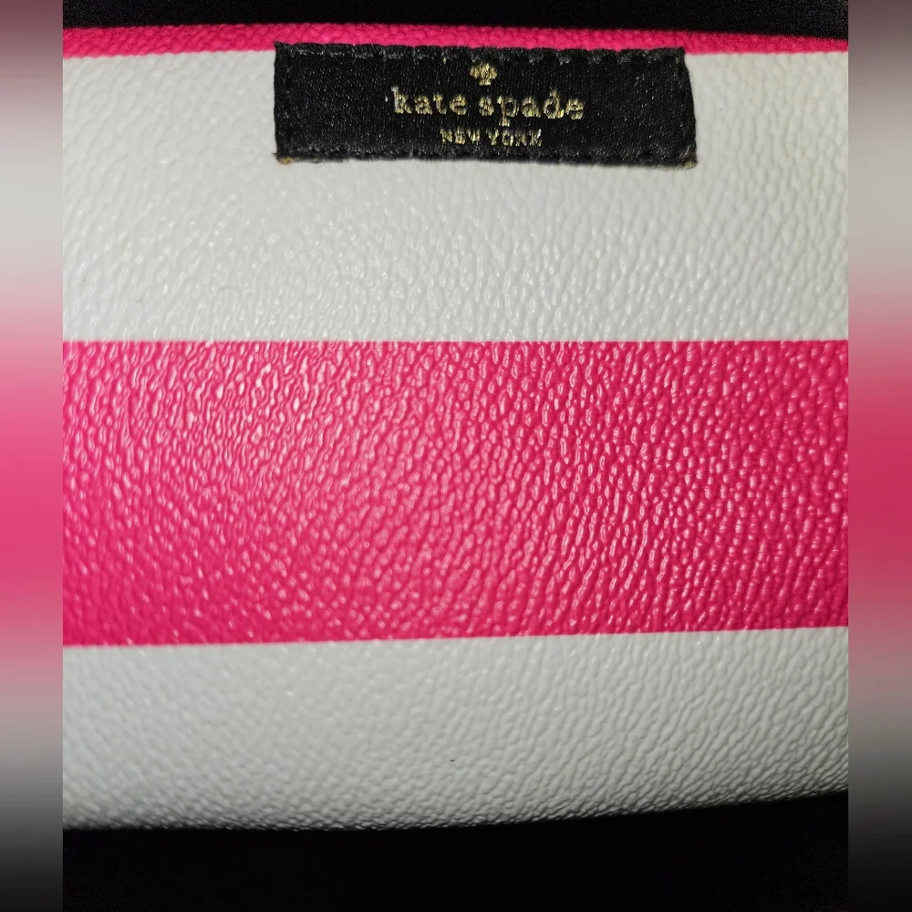 Kate Spade Eden Street Medium Davie Radish & Creme Stripe Cosmetic Bag